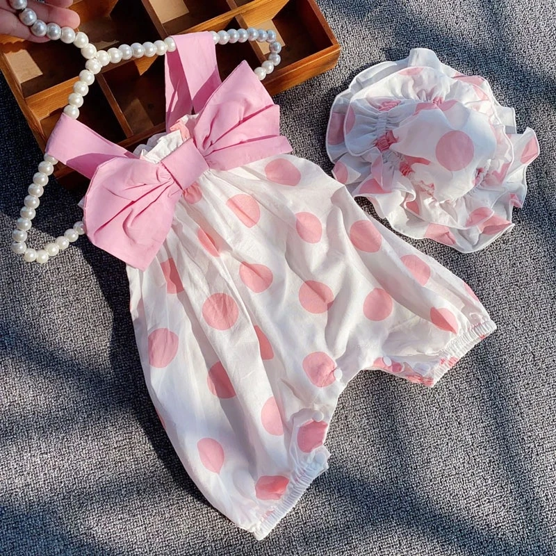 9338婴幼儿夏季薄款洋气可爱圆点蝴蝶结吊带连体甜美公主风哈衣