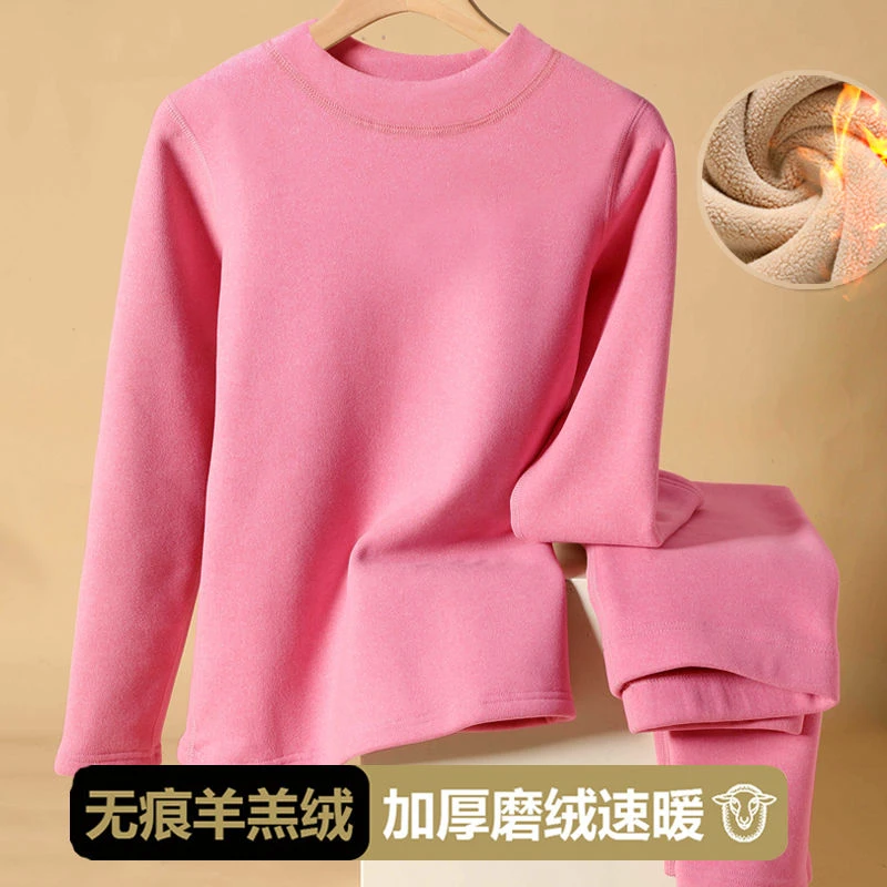 女士羊羔绒中高领保暖衣加绒加厚发热秋衣冬季打底衫保暖单件上衣