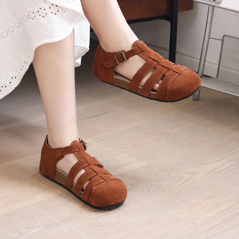 牛皮凉鞋包头凉鞋软底森系休闲百搭夏季新款真皮低跟