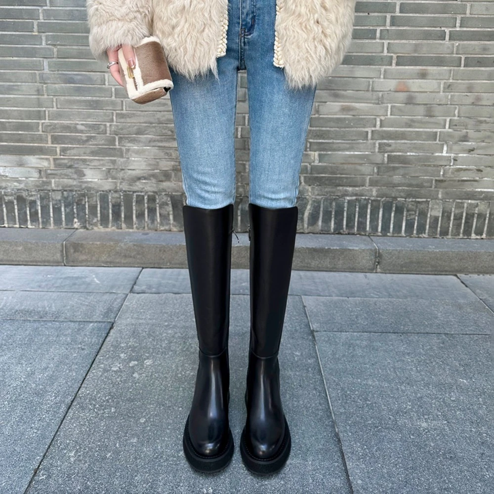 不过膝长靴女真皮长筒靴2025年新款秋冬加绒高筒瘦瘦靴网红骑士靴