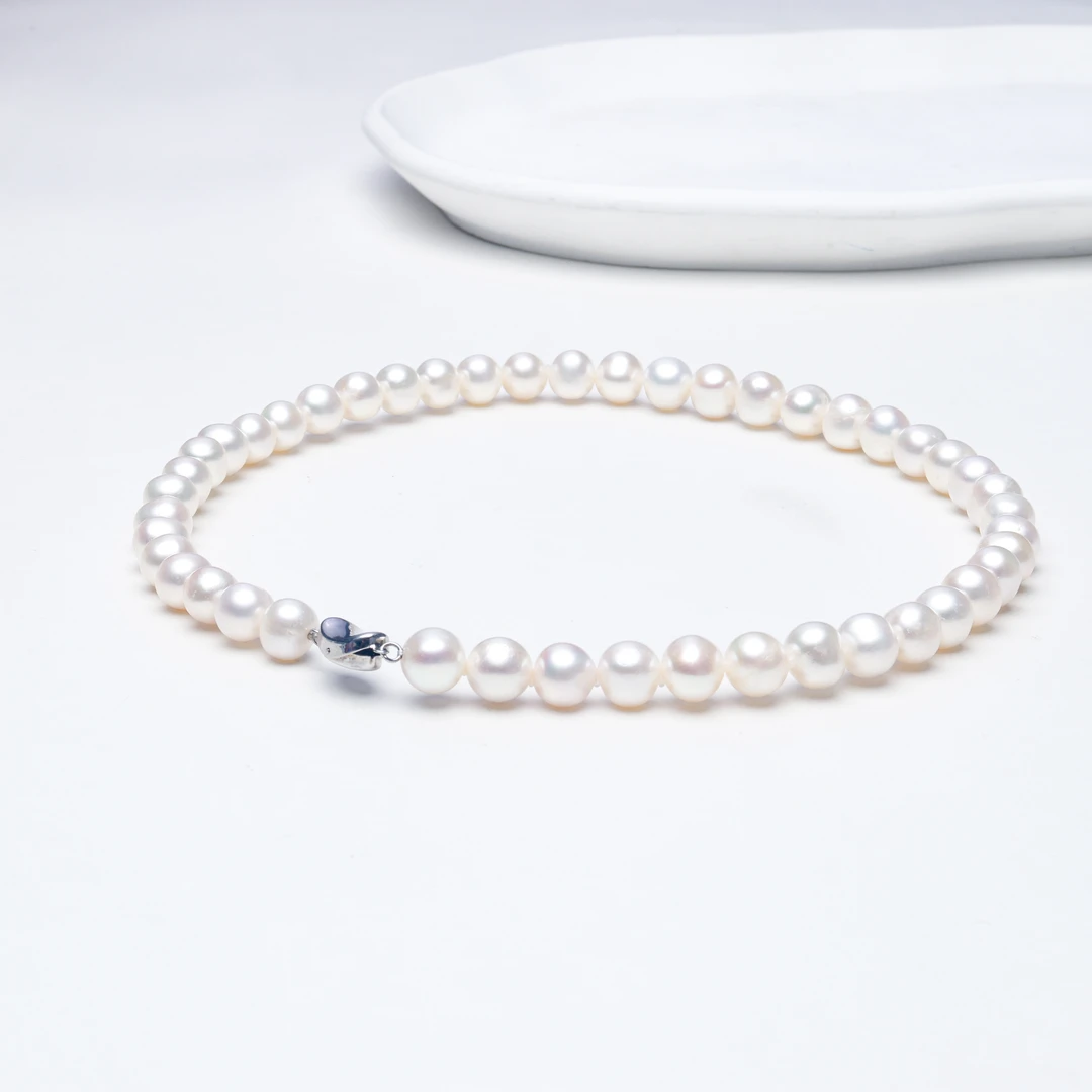 【小迪甄选】9-10mm雪山白-淡水无核珍珠项链  s925银元宝扣