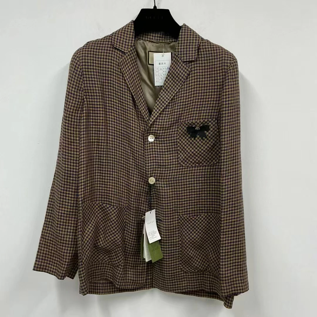 全新未使用 GUCCI/古驰 格纹单排扣休闲西装外套 全新带吊46码