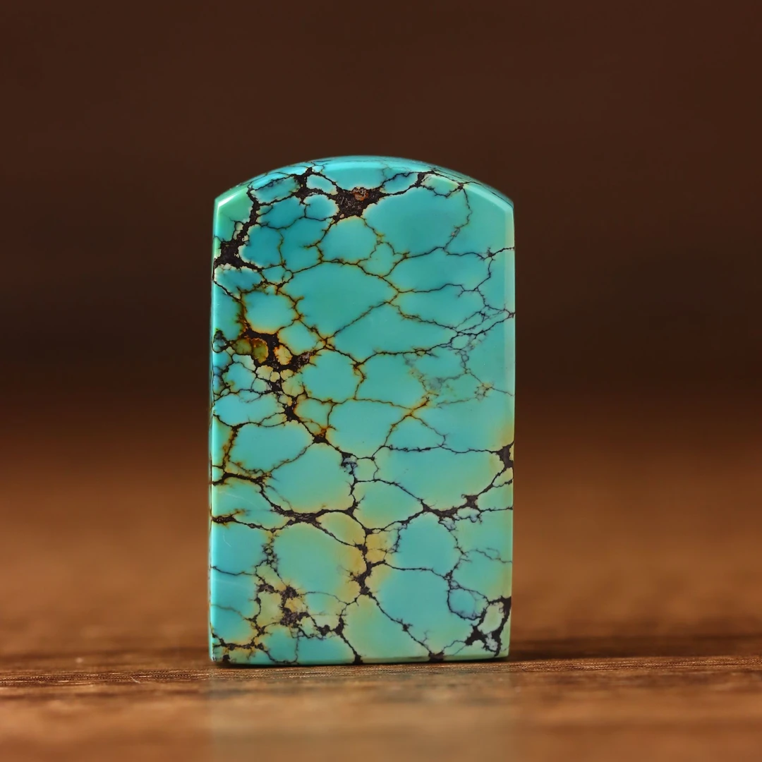 【小福一店·特色孤品】原矿特色网花意境款绿松石无事牌