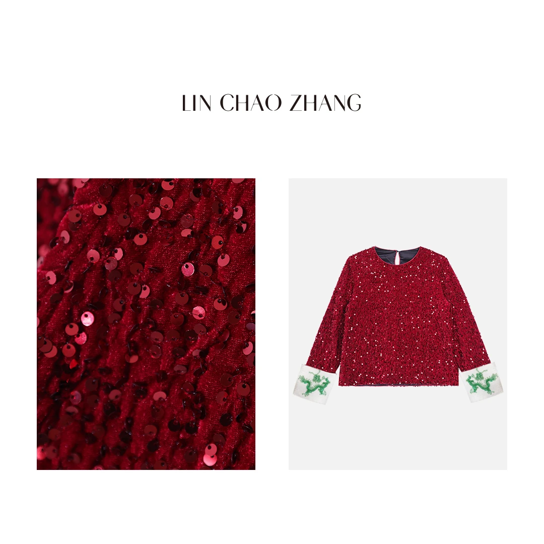 【小青龙】限定满版骨瓷亮片套头上衣 LT240002