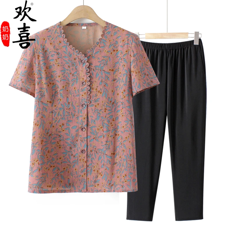 奶奶装衣服中老年人夏装短袖T恤妈妈上衣70岁老太太t恤老人衣服