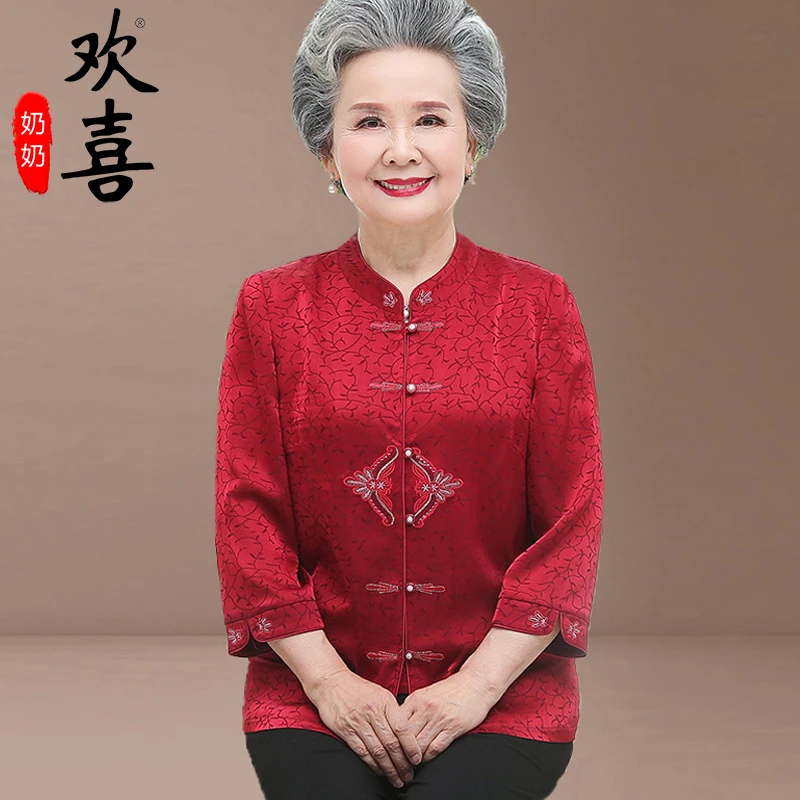 老年人春装女奶奶装衬衫喜婆婆婚宴装高端妈妈夏装夏季国风上衣