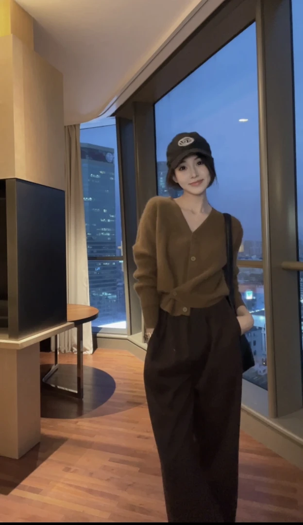 【秋冬显白棕色￼毛衣开衫】SY342