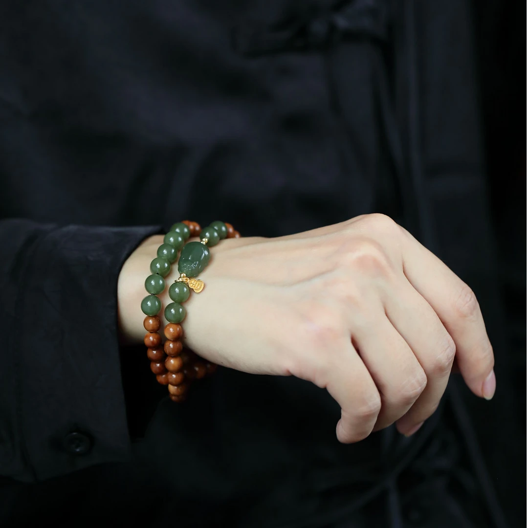 【远山文创】7mm库克双圈配和田玉貔貅