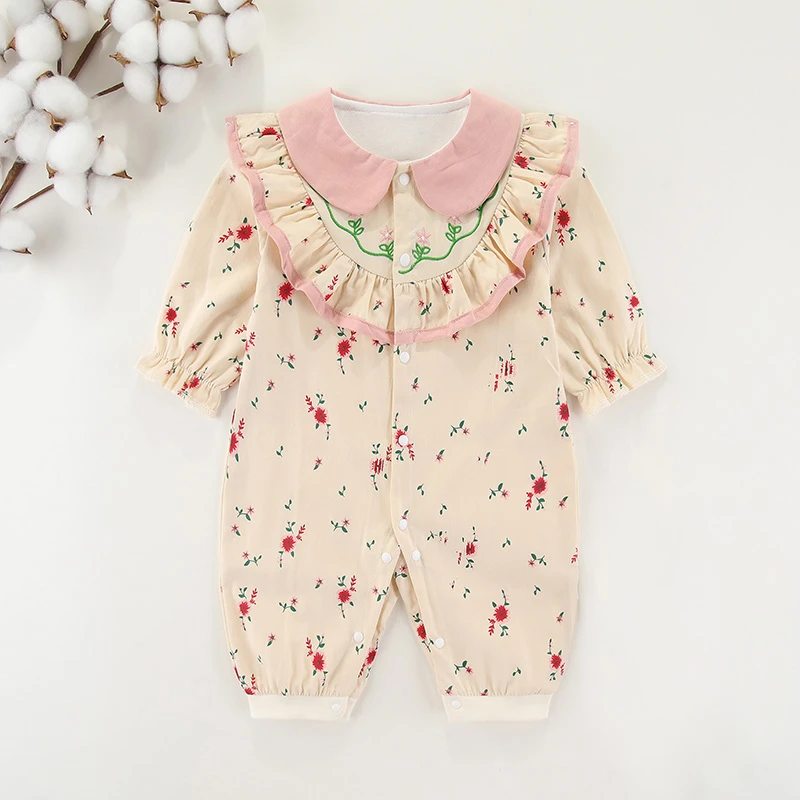 女宝宝超萌网红衣服秋装婴儿连体哈衣春秋季公主百日宴洋气爬服