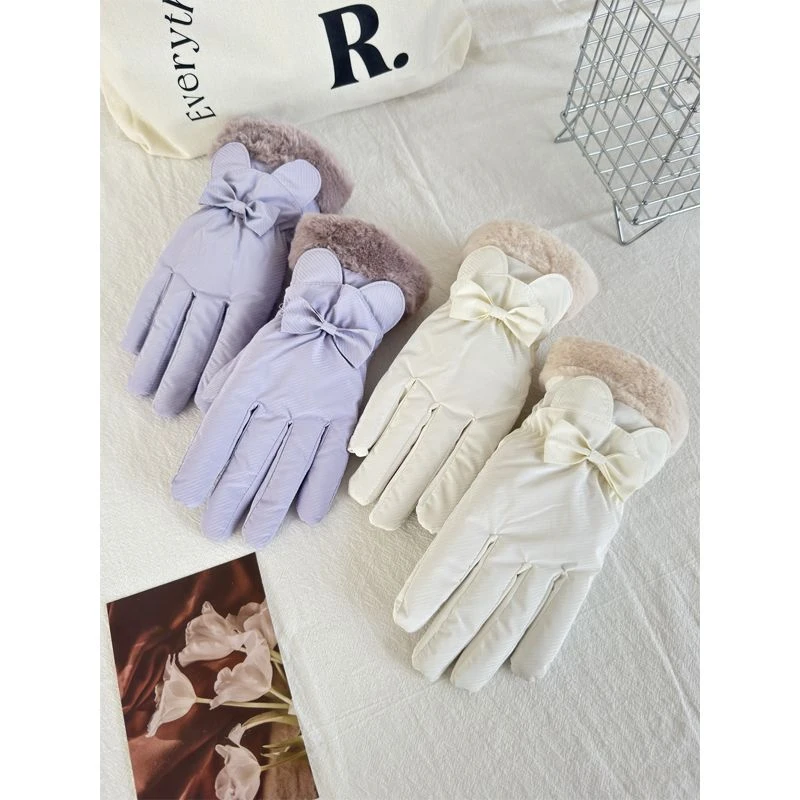 手套女冬季户外骑行加绒保暖电动车防水可触屏可爱棉手套防风滑雪