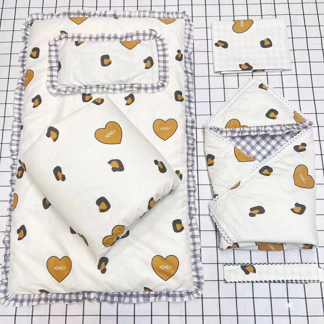 婴儿床品被褥六件套新生儿被褥六件套AB版纯棉花被褥三件套可拆洗