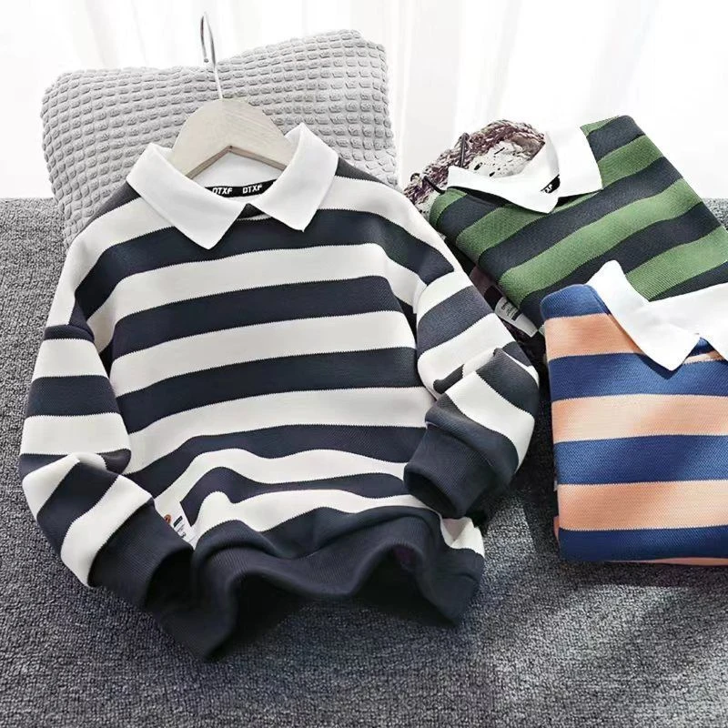 童装2025春秋新款儿童卫衣男童条纹上衣休闲韩版翻领长袖宝宝卫衣