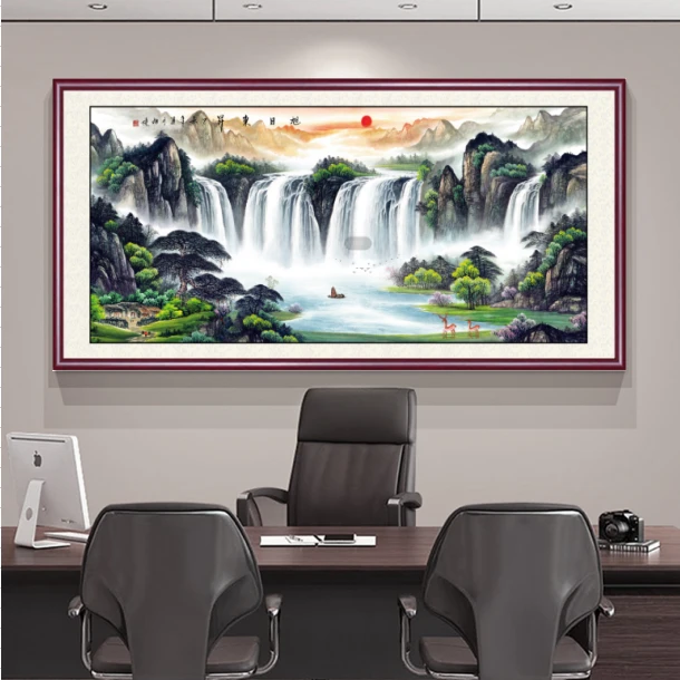 [客厅]旭日东升办公室字画装饰风景山水客厅挂画国画沙发背景墙画