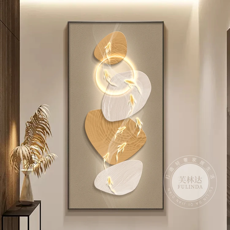 芙林达九鱼图入户玄关装饰画现代轻奢高档进门走廊过道墙壁画挂画