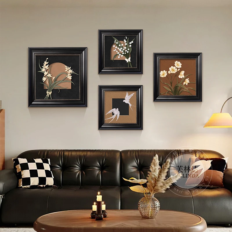 芙林达中古风高档客厅装饰画沙发背景墙挂画复古卧室玄关餐厅壁画