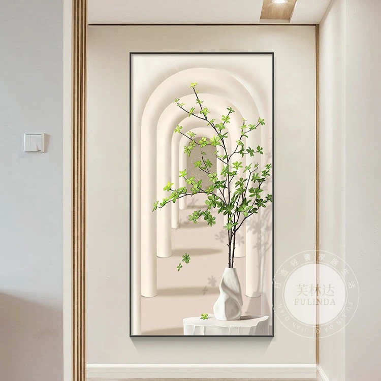 芙林达奶油轻奢风绿植走廊过道玄关装饰画现代简约风空间延伸设计