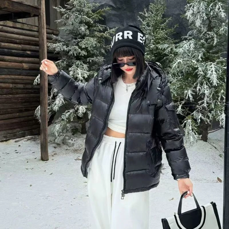 2024冬新款白鸭绒羽绒服短款加厚连帽面包服外套