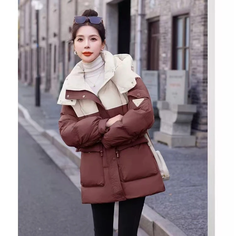 【董老板专属】女中休闲长款收腰拼色小个子百搭羽绒服外套128