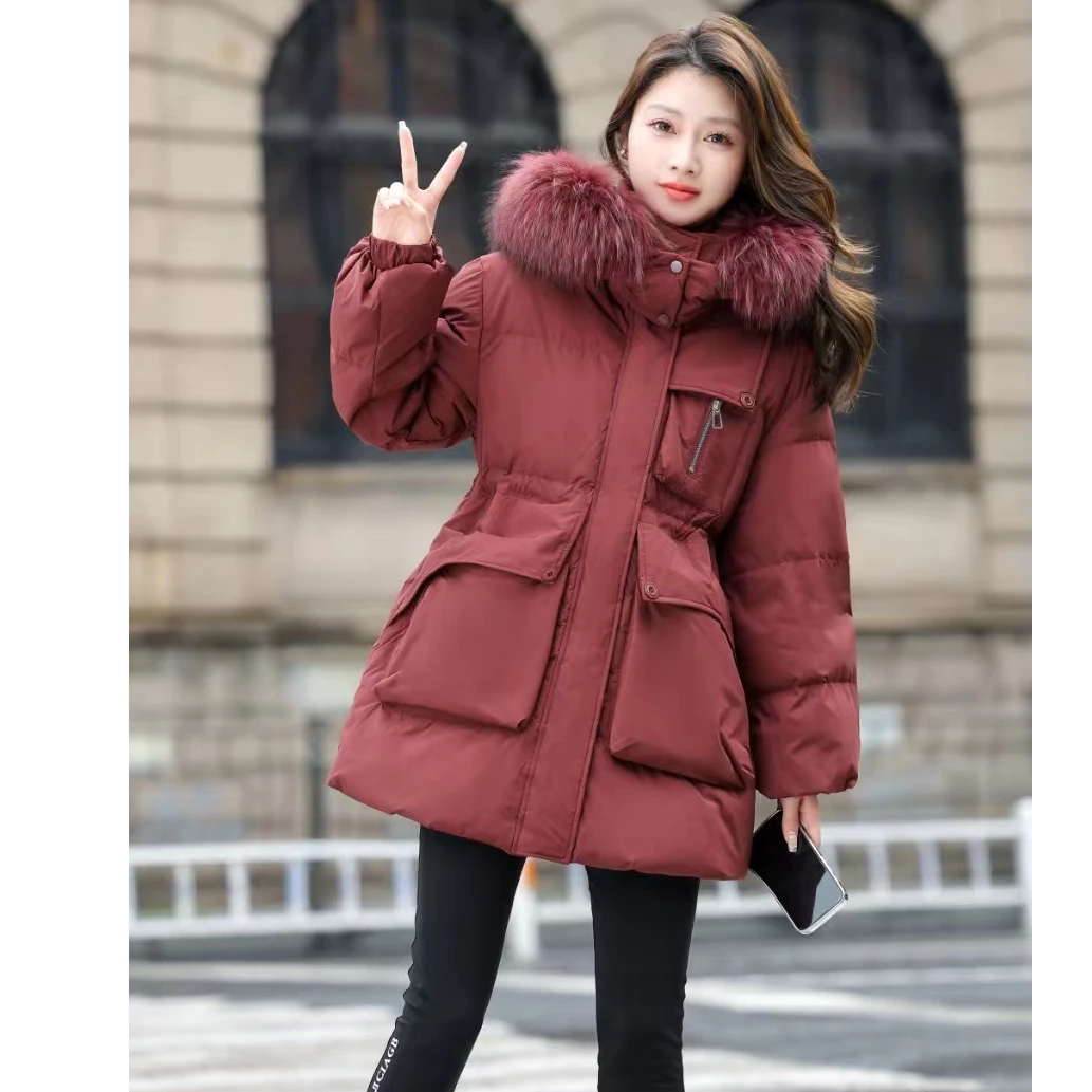 【红提玫瑰】102真毛领羽绒服女中长款冬季新款加厚时尚保暖外套