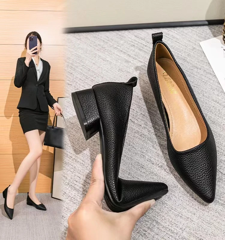 【169号】2024新款浅口尖头皮鞋单鞋平底低跟工装鞋  999-38（2-2）