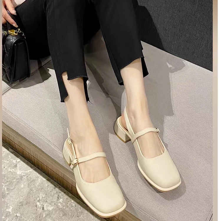 【16号】玛丽珍鞋女新款方头一字扣带百搭粗跟女中跟9668-101（1-3）
