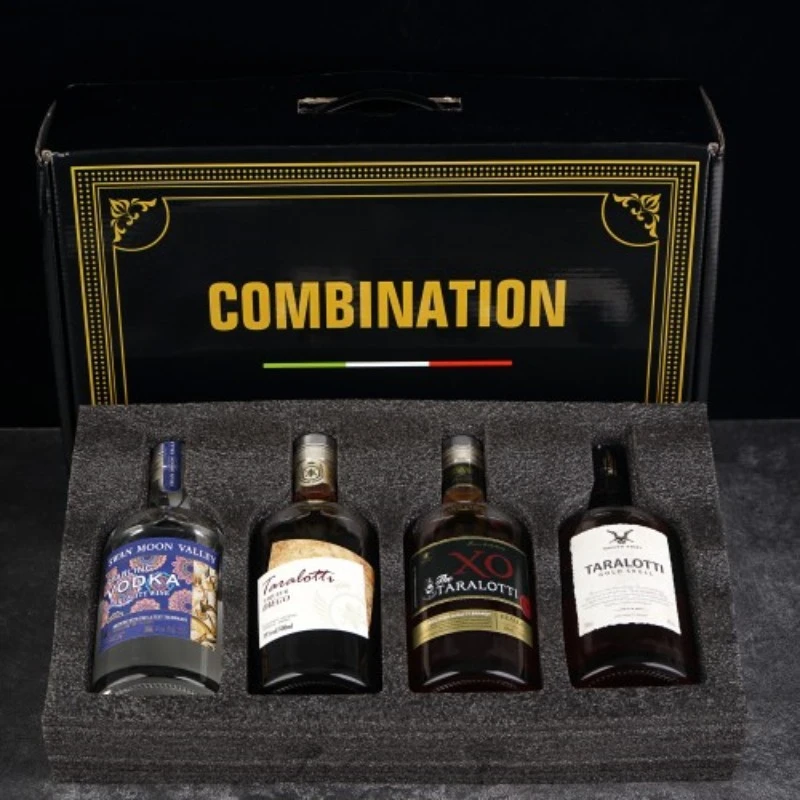 圆柱四组合洋酒四瓶送礼盒四大名酒XO白兰地威士忌伏特加利口酒