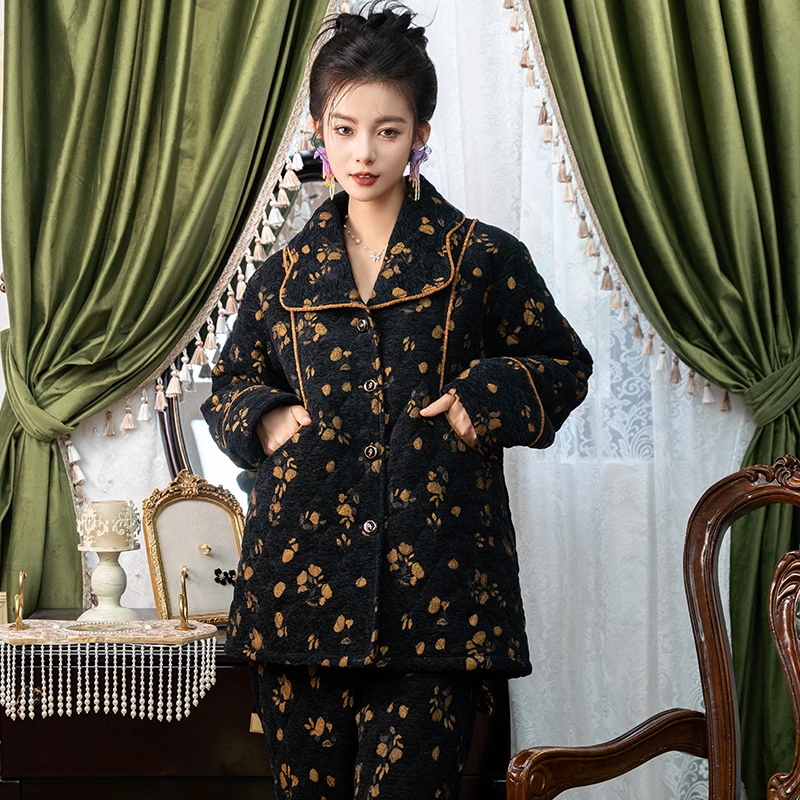 yixargozur/邑夏公主时尚女士加绒加厚雪尼尔提花家居服R0040