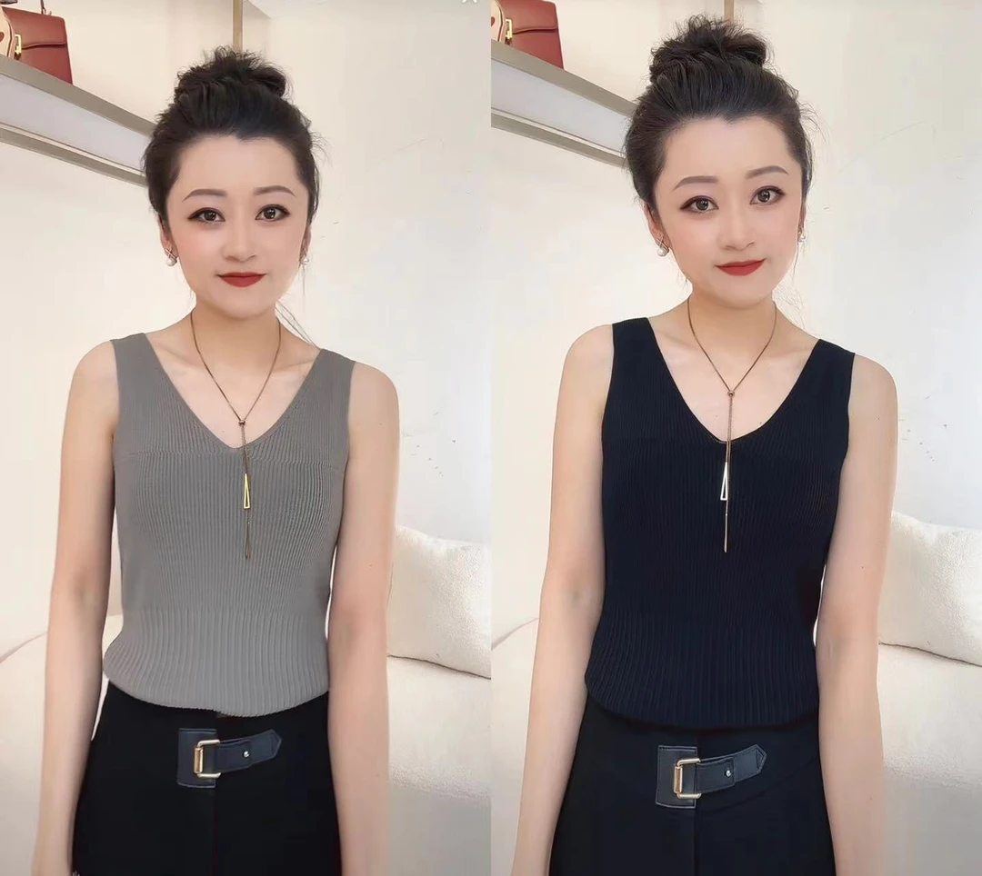 ClotheKlurd2025新款纯色双拼时尚休闲女背心打底录