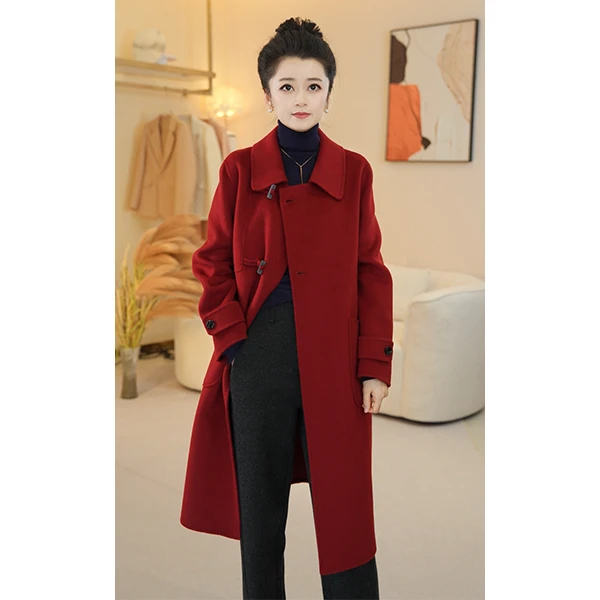 2024冬季新款修身显瘦气质高品质百分百全羊毛羊毛大衣中长款