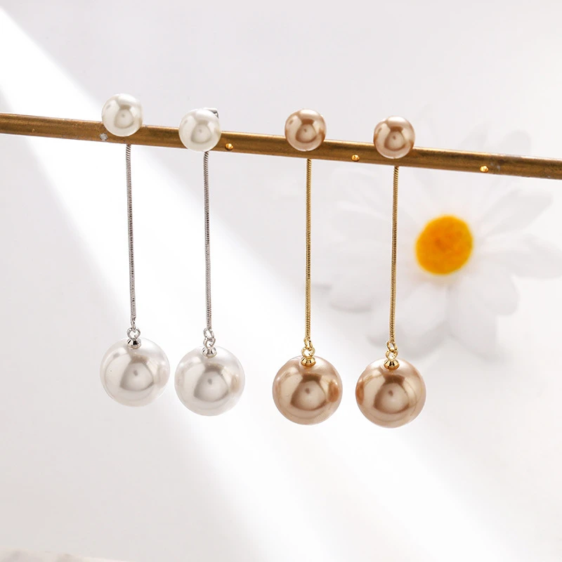 铜合金仿珍珠耳饰 百搭韩版珠珠耳环S925纯银针珍珠耳钉两用耳饰