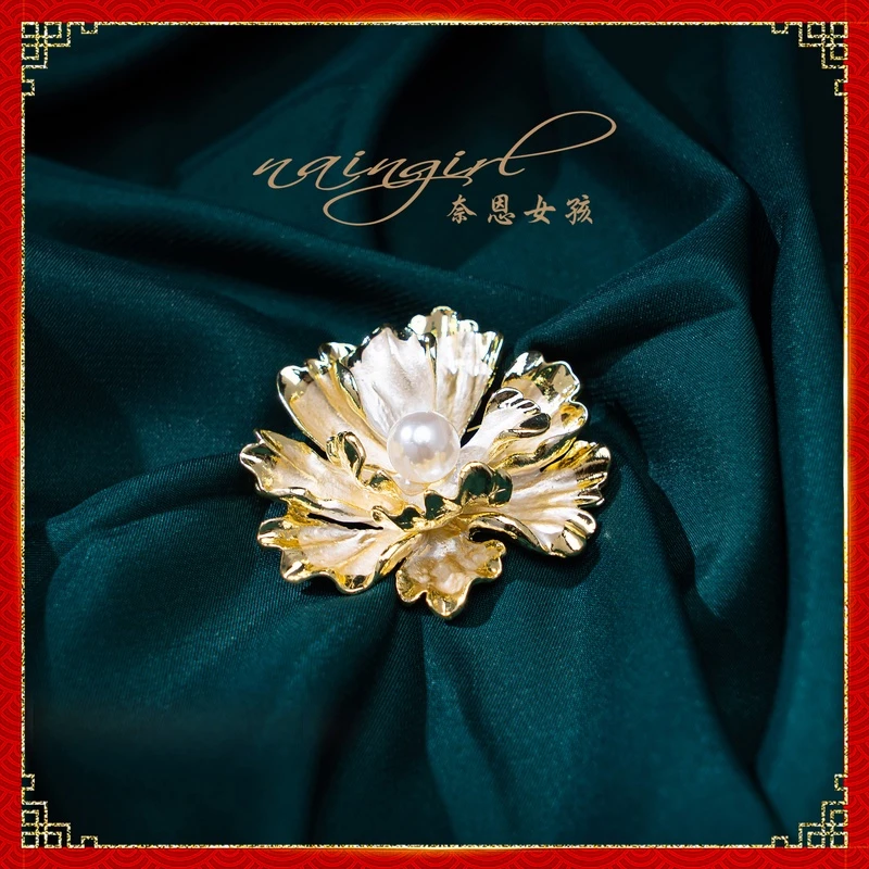 铜合金仿珍珠胸针 XZ【山茶花】 轻奢高档百搭时尚款网红胸针-fd