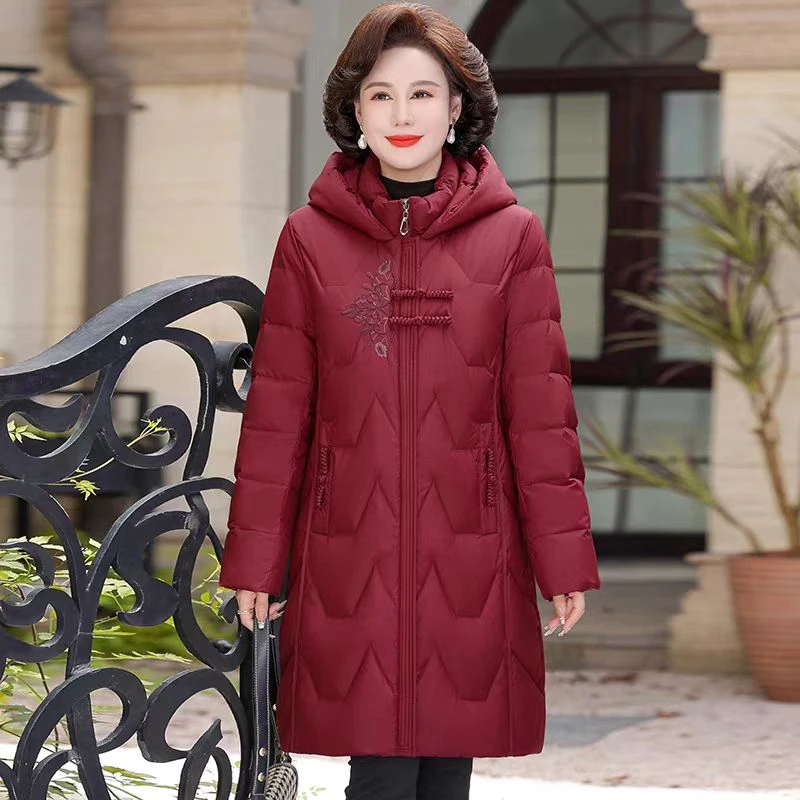 过膝外套长款洋气棉服中老年妈妈奶奶棉衣保暖加厚棉袄冬装