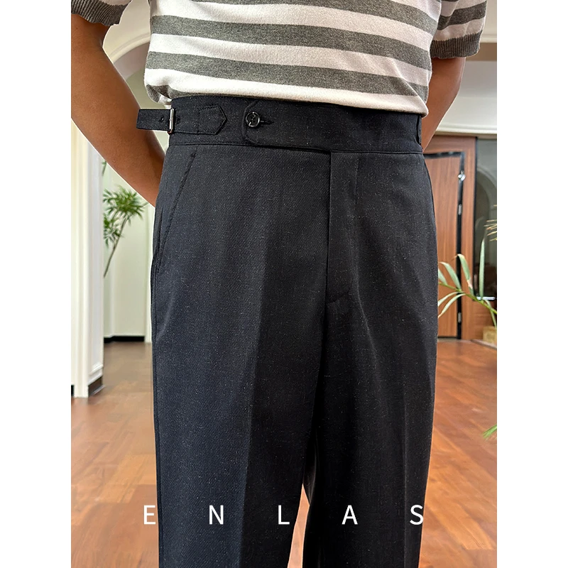 复古伦仕新款秋季深灰色抗皱免烫商务休闲裤那不勒斯直筒长裤男秋