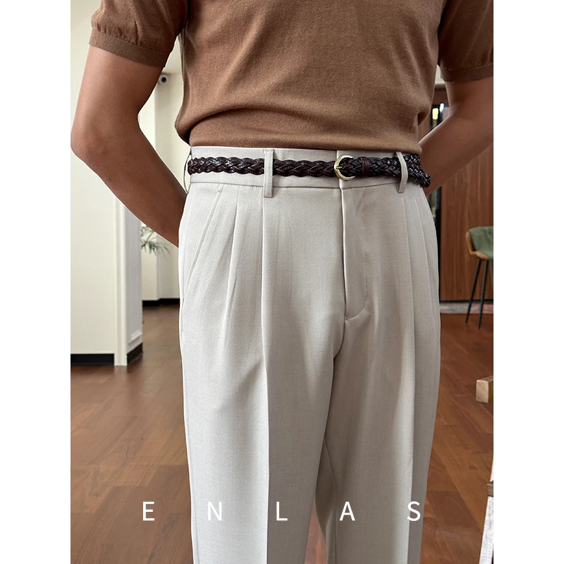 复古伦仕自制商务休闲通勤垂感西裤男士抗皱免烫绅士百搭长裤子潮