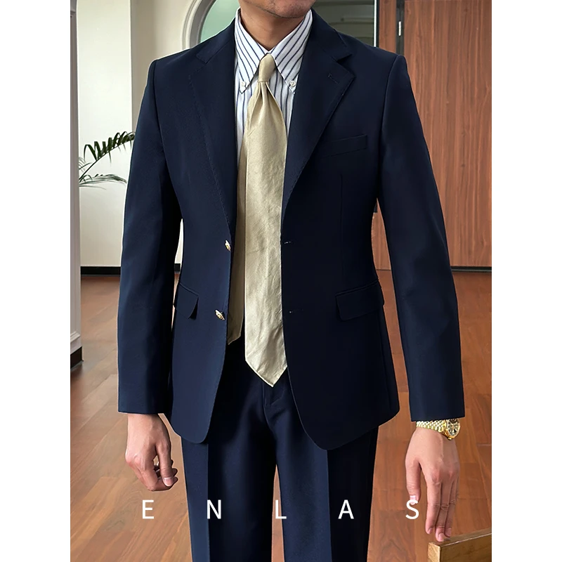 复古伦仕自制意式绅士平驳领单排扣婚庆西服商务休闲男西装两件套