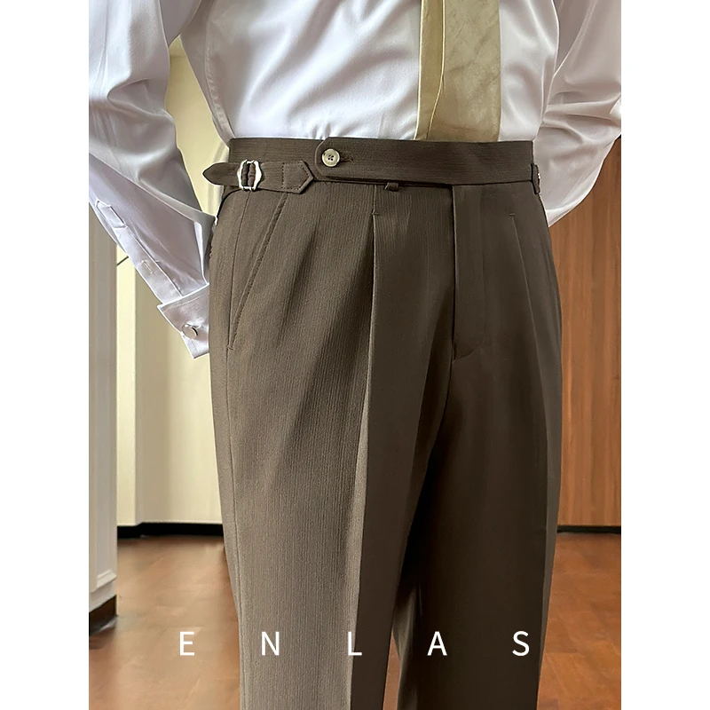 复古伦仕夏季亲肤透气抗皱免烫西裤男绅士意式商务休闲直筒长裤潮