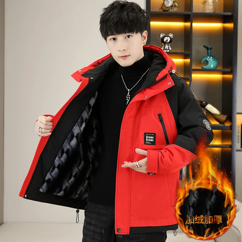 青少年秋冬款外套男款加绒加厚2023新款爆款冬季初高中生连帽夹克
