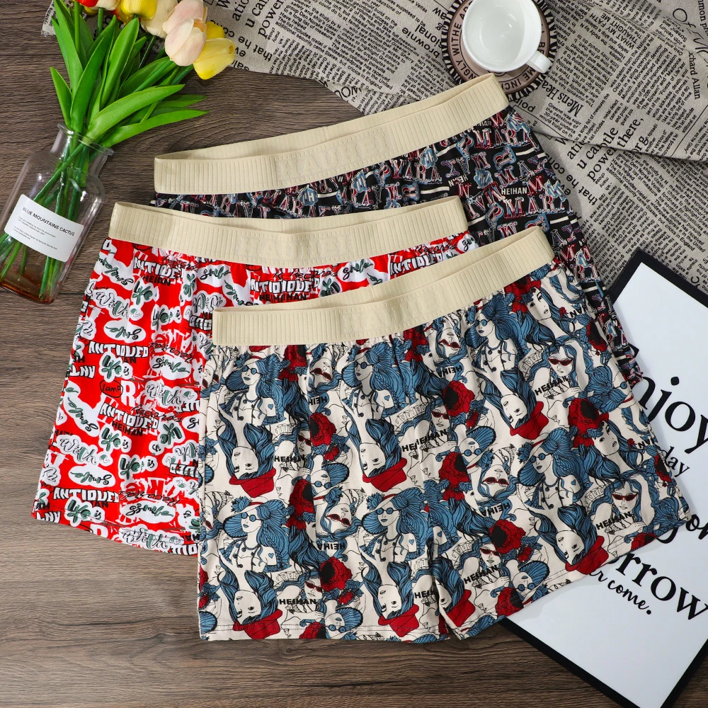 港风男士阿罗裤棉质男式家居裤国潮复古男生平角裤青年宽松短裤头