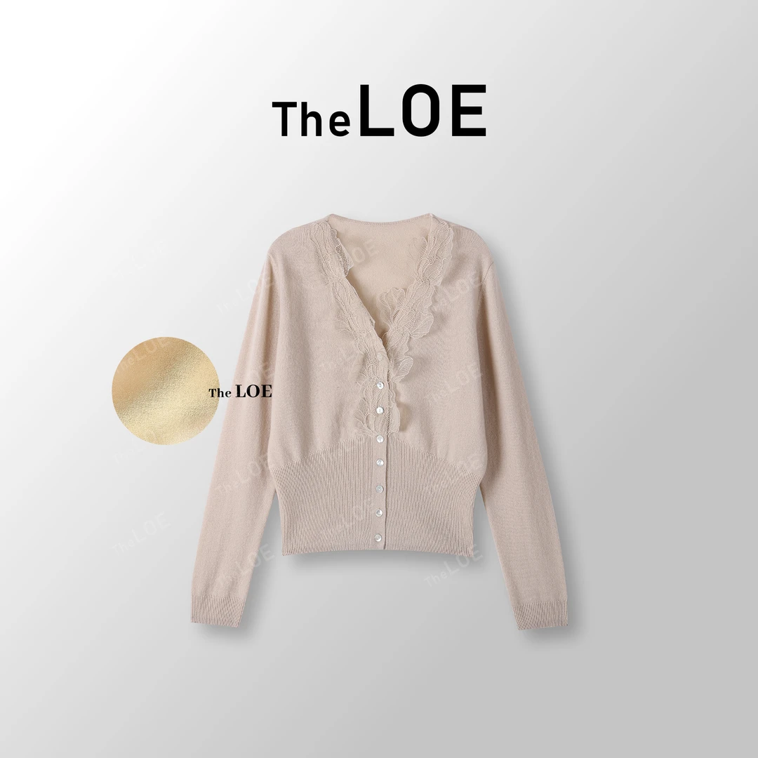 TheLOE/[梨香甜茶]百分羊毛蕾丝v领温柔名媛针织衫#11.27ZZ-G7342
