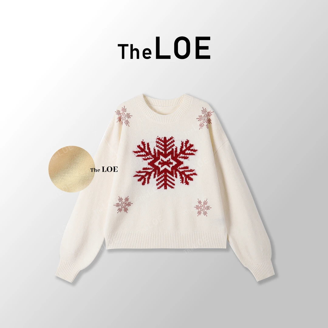 TheLOE/【雪滴花】百分羊毛 重工烫钻圆领针织#LE-2125
