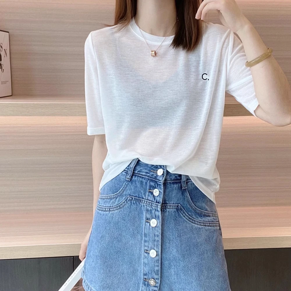 欧货面膜短袖t恤女2023年夏季新款韩版宽松薄款圆领休闲凉感上衣