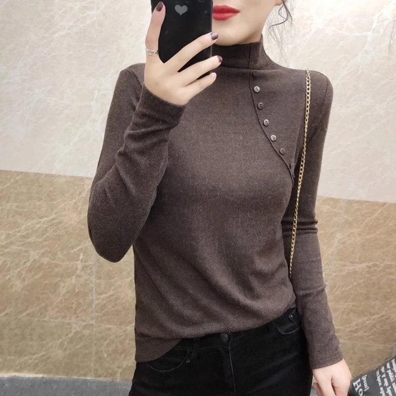 打底衫女士2022秋冬新款洋气ins潮加绒加厚内搭半高领德绒上衣服