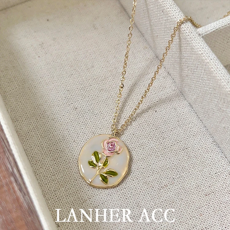 合金项链 【玫瑰花】滴釉花朵简约小众设计项链复古百搭锁骨链X204