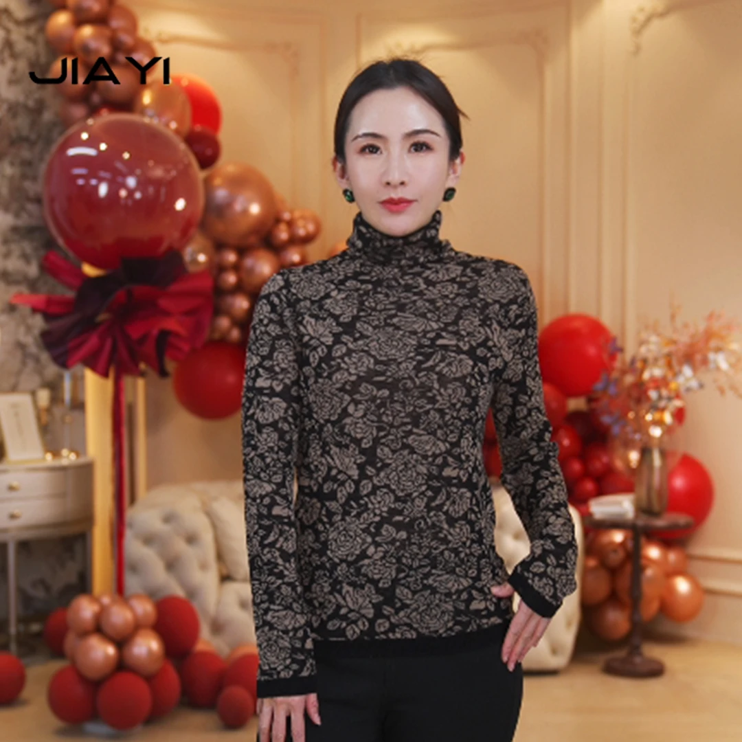 【JIA YI】“夜玫瑰”秋冬新款超细新款提花高支打底羊毛衫 JYD-92139