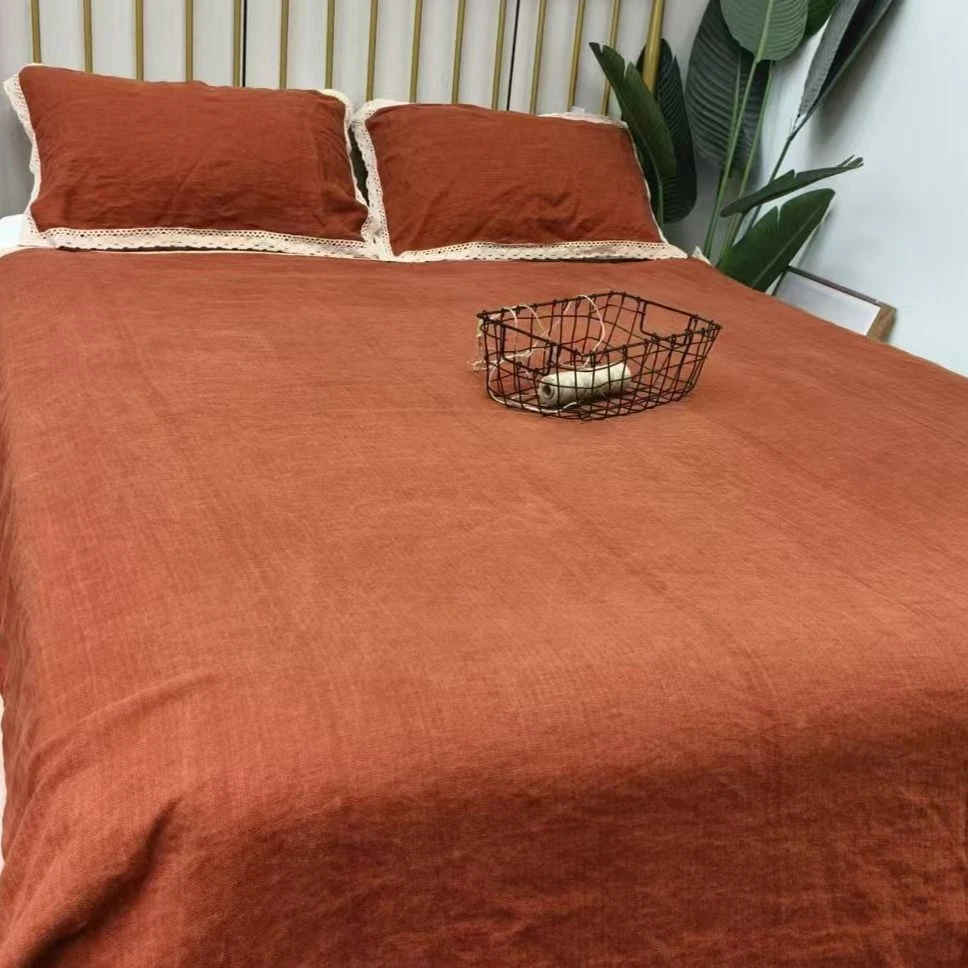 【6支合股】新款亚麻陶土红搭毯床单枕巾