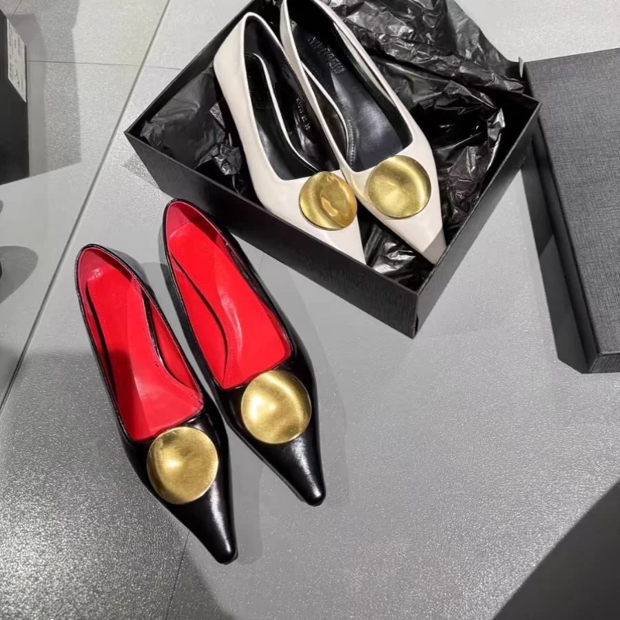 5-379- 鹤故云思-金属方扣平底法式单鞋通勤百搭浅口尖头！