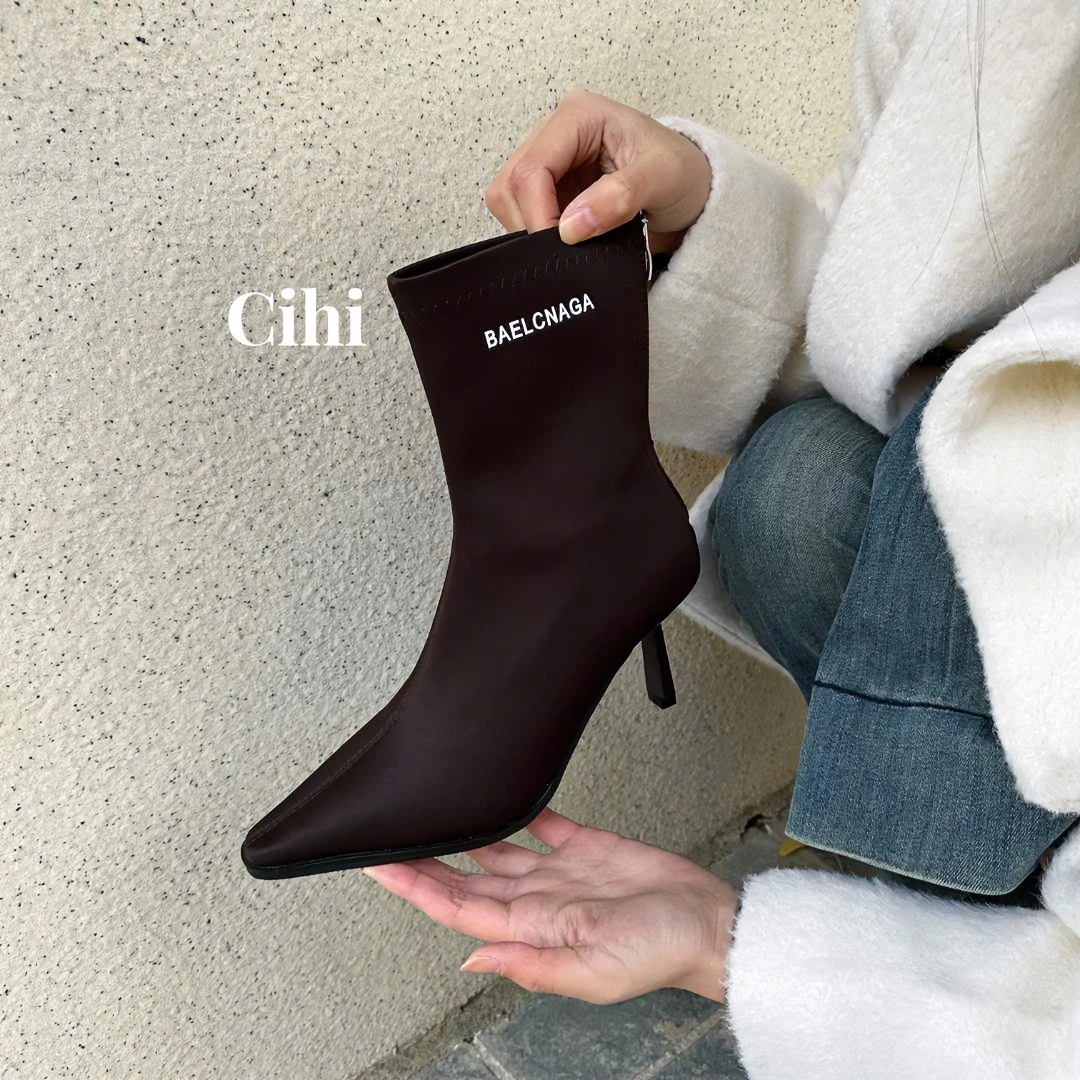 5-284-沙茶巧克力-巨巨巨软莱卡弹力布瘦瘦靴细跟高跟