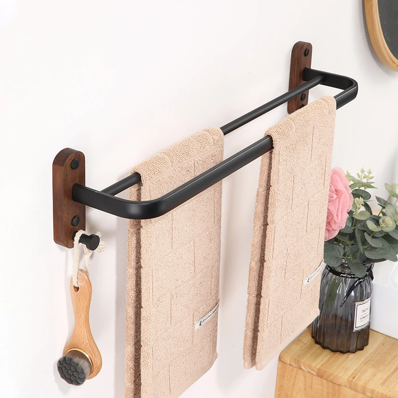 胡桃木毛巾架浴室置物架免打孔卫浴厕所高端卫生间洗手间浴巾架