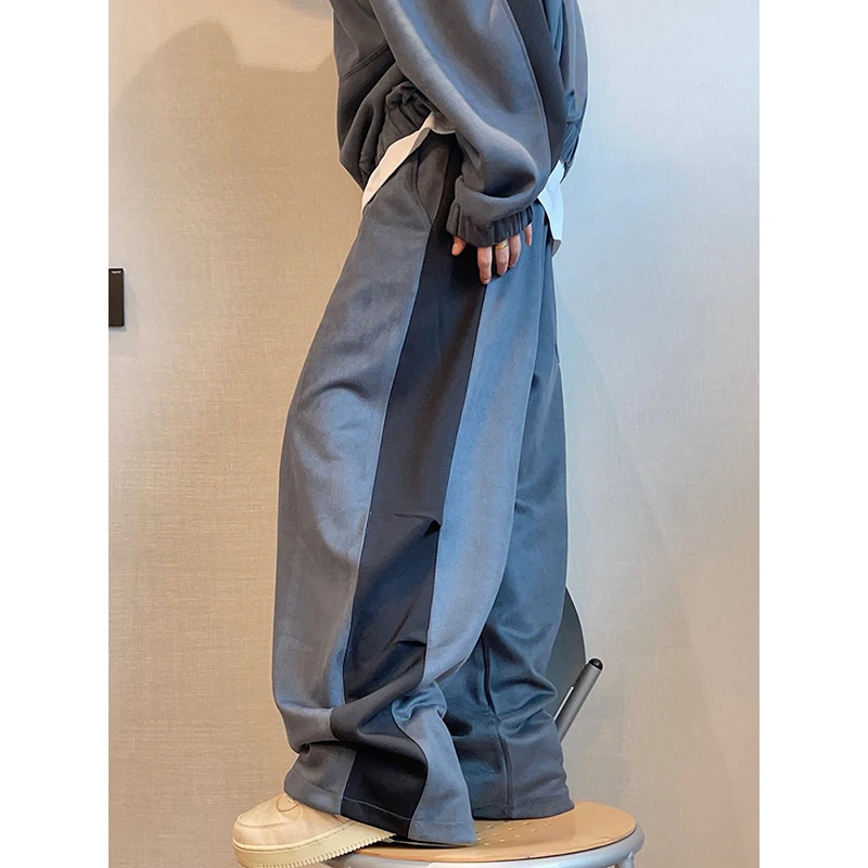 dannyandzee春夏款折扣百搭宽松廓形麂皮绒拼接撞色休闲套装SW551