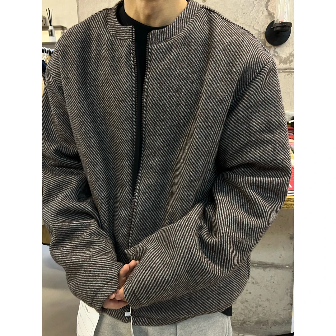 dannyandzee冬季保暖复古粗斜纹理毛呢棉衣宽松廓形厚外套SW621